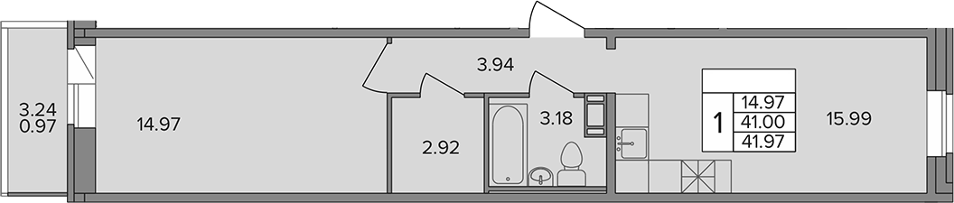 Планировка — Капральский, 1-комн., 41 м²