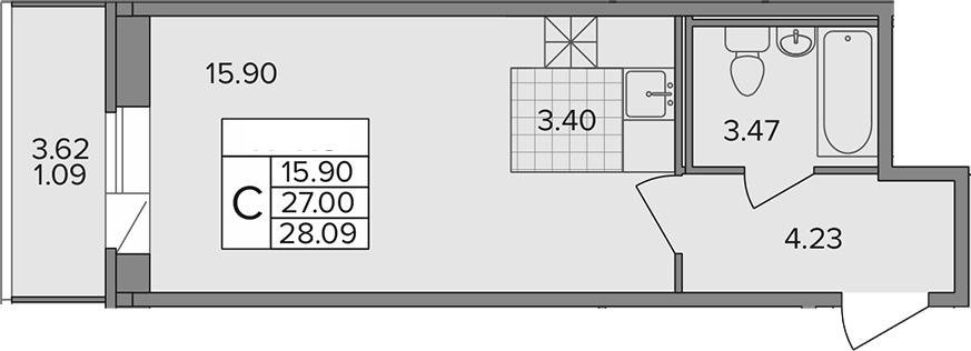 Планировка — Капральский, Студия, 27 м²