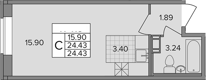 Планировка — Капральский, Студия, 24 м²