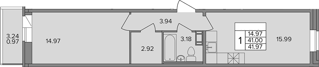 Планировка — Капральский, 1-комн., 41 м²