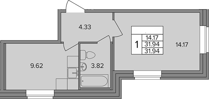 Планировка — Капральский, 1-комн., 32 м²