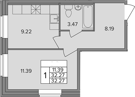 Планировка — Капральский, 1-комн., 32 м²