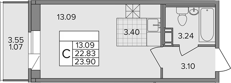 Планировка — Капральский, Студия, 23 м²