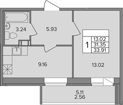 Планировка — Капральский, 1-комн., 31 м²
