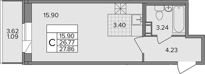 Планировка — Капральский, Студия, 27 м²