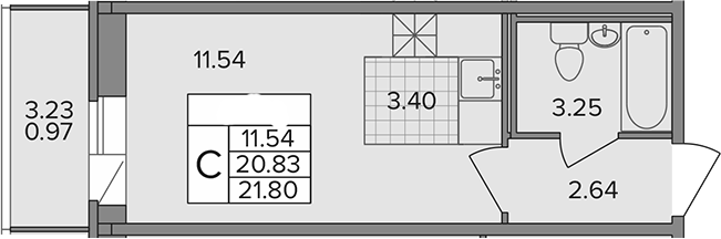 Планировка — Капральский, Студия, 21 м²