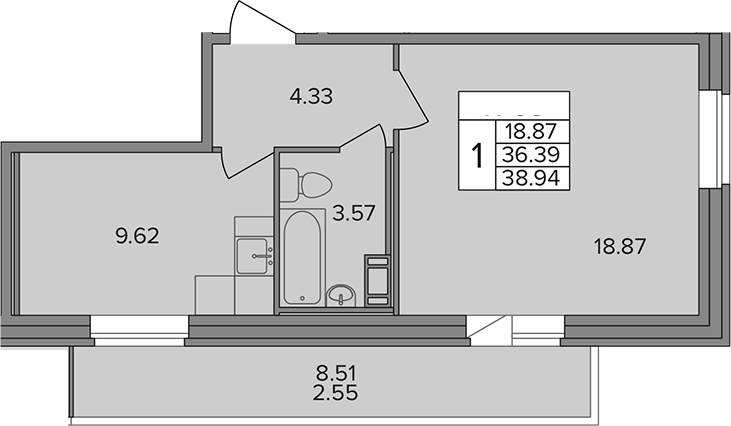 Планировка — Капральский, 1-комн., 36 м²