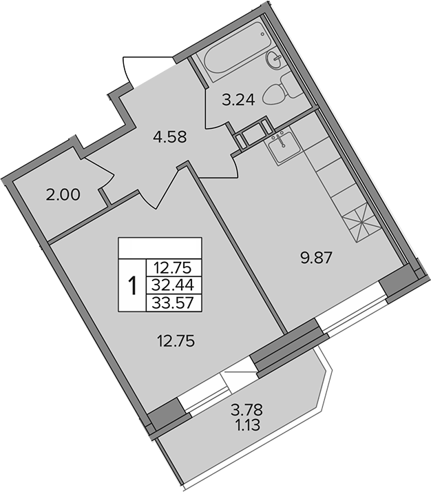 Планировка — Капральский, 1-комн., 32 м²