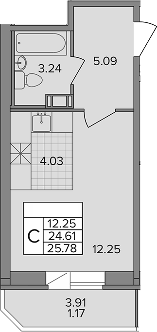 Планировка — Капральский, Студия, 25 м²