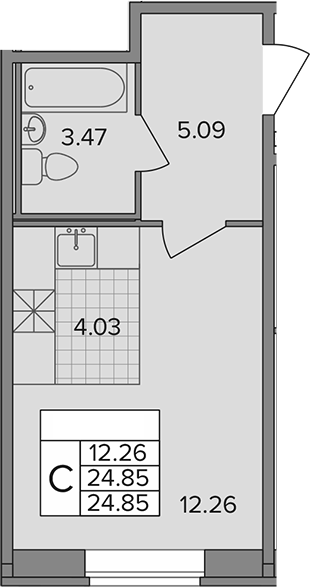 Планировка — Капральский, Студия, 25 м²