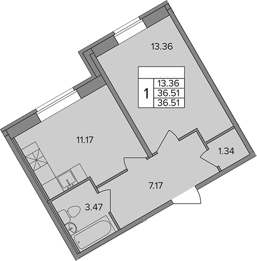 Планировка — Капральский, 1-комн., 37 м²