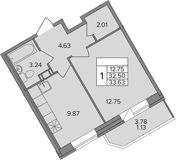 Планировка — Капральский, 1-комн., 33 м²