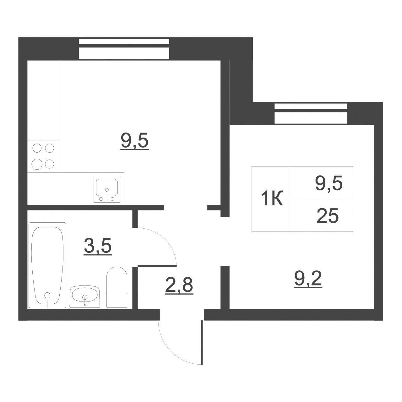 Планировка — Дом на набережной. Атлантика, 1-комн., 26 м²