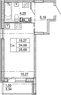 Планировка — Рубеж, Студия, 25 м²