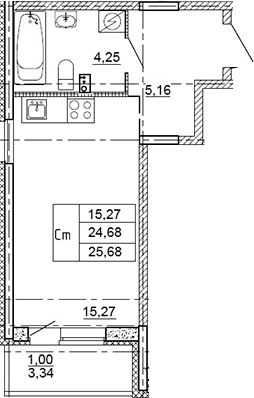 Планировка — Рубеж, Студия, 25 м²