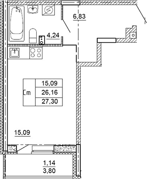 Планировка — Рубеж, Студия, 26 м²