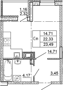 Планировка — Рубеж, Студия, 22 м²