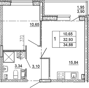 Планировка — Рубеж, 2-комн., 32 м²