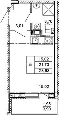 Планировка — Рубеж, Студия, 20 м²