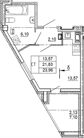 Планировка — Рубеж, Студия, 17 м²