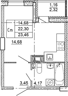 Планировка — Рубеж, Студия, 22 м²