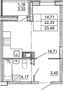 Планировка — Рубеж, Студия, 22 м²