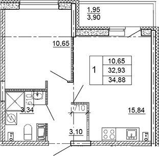 Планировка — Рубеж, 2-комн., 32 м²