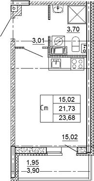 Планировка — Рубеж, Студия, 20 м²