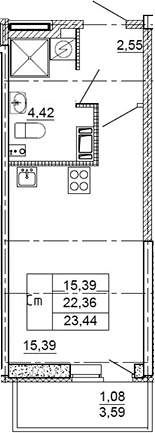 Планировка — Рубеж, Студия, 22 м²