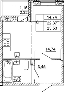 Планировка — Рубеж, Студия, 22 м²