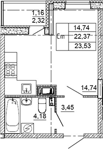 Планировка — Рубеж, Студия, 21 м²
