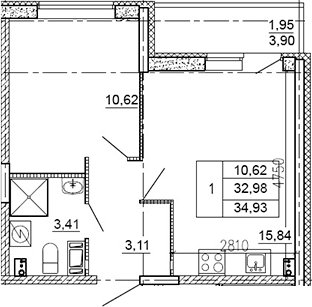 Планировка — Рубеж, 2-комн., 31 м²