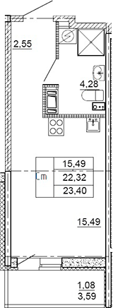 Планировка — Рубеж, Студия, 21 м²