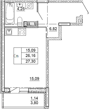 Планировка — Рубеж, Студия, 26 м²