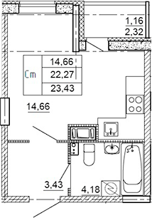 Планировка — Рубеж, Студия, 21 м²