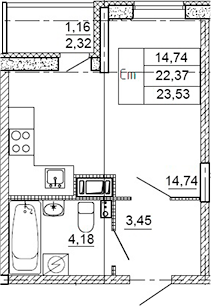 Планировка — Рубеж, Студия, 22 м²
