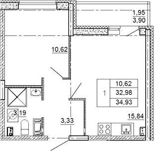 Планировка — Рубеж, 2-комн., 31 м²