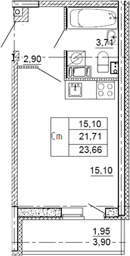 Планировка — Рубеж, Студия, 19 м²