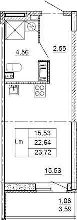 Планировка — Рубеж, Студия, 21 м²