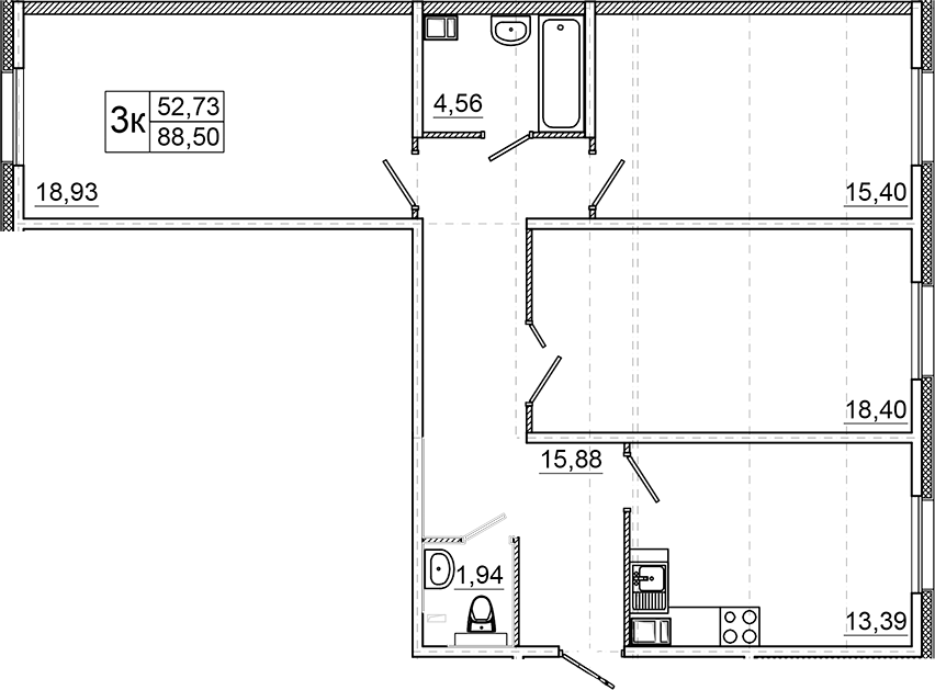 Планировка — Granholm Village, 3-комн., 89 м²
