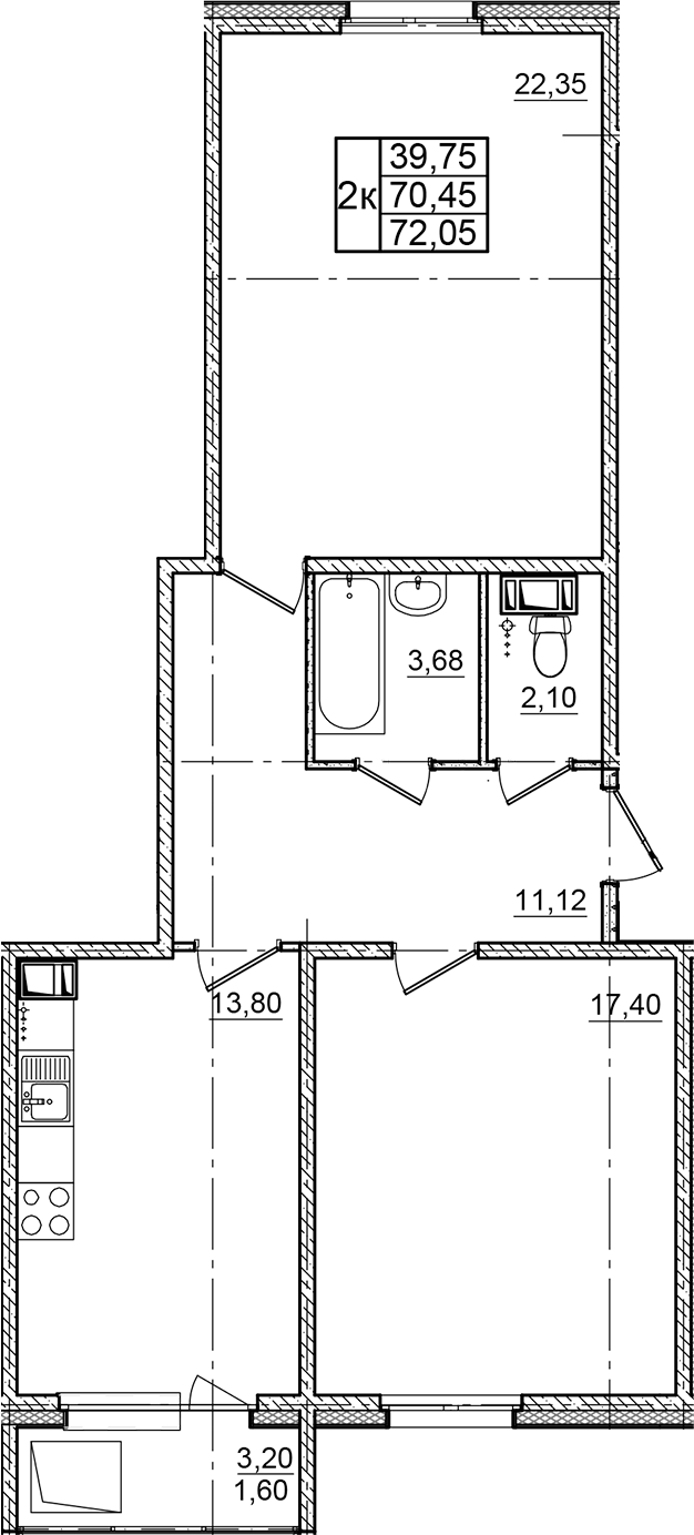Планировка — Granholm Village, 2-комн., 70 м²