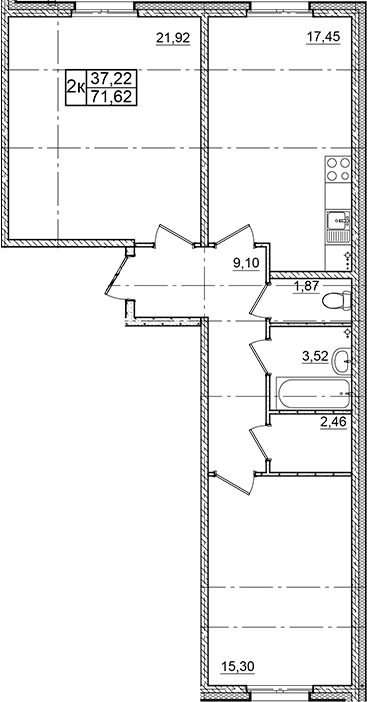 Планировка — Granholm Village, 3-комн., 72 м²