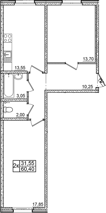 Планировка — Granholm Village, 2-комн., 60 м²