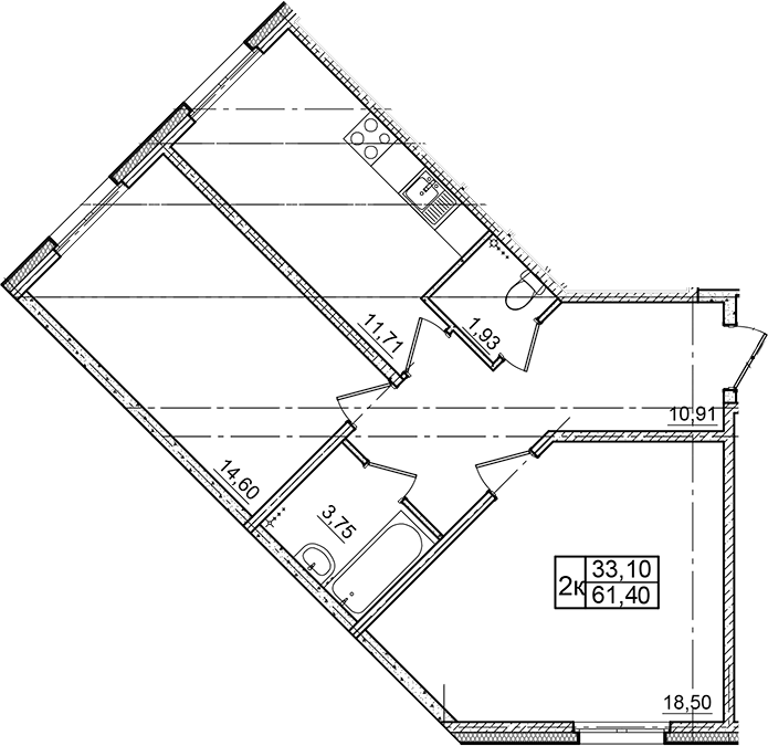 Планировка — Granholm Village, 2-комн., 63 м²