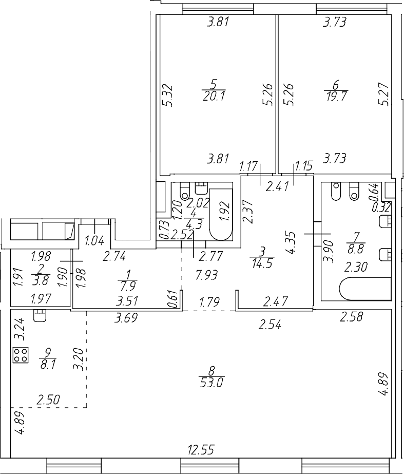 Планировка — Приоритет, 3-комн., 140 м²