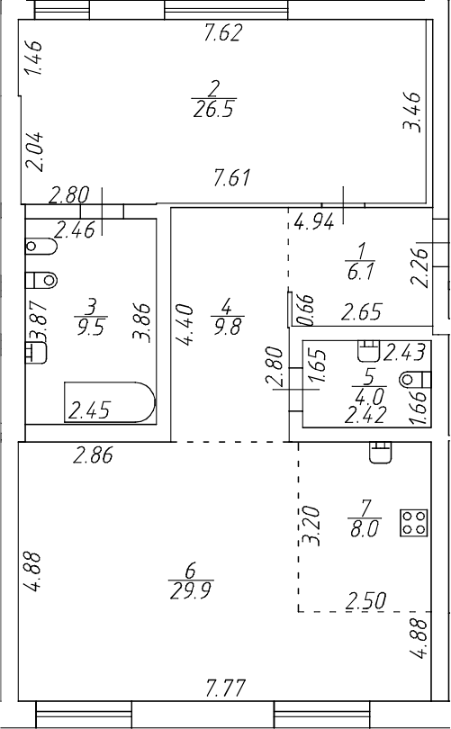 Планировка — Приоритет, 2-комн., 94 м²