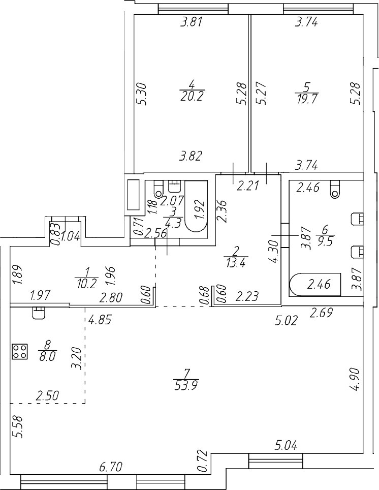 Планировка — Приоритет, 3-комн., 139 м²