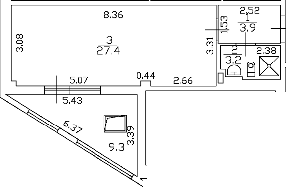 Планировка — Odoevskij 17, Студия, 35 м²