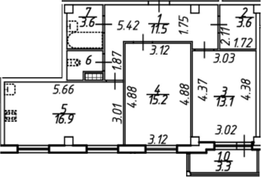Планировка — Южная звезда, 3-комн., 68 м²