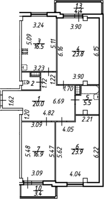 Планировка — Южная звезда, 4-комн., 115 м²
